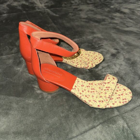 Jeffrey Campbell Anthropologie Madison W9.5 Yellow Orange Ankle Strap Block Heel - Picture 1 of 7